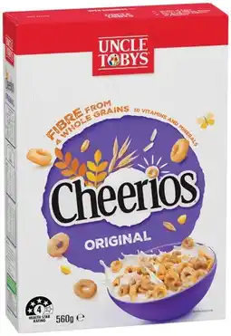 IGA Uncle Tobys Cheerios Original 560g, Vanilla Low Sugar 450g or Honey 520g offer