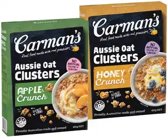 IGA Carman's Aussie Oat Clusters 450g Selected Varieties offer