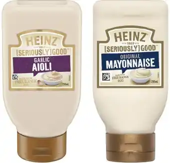 IGA Heinz Seriously Good Mayonnaise, Aioli or Tartare 295mL Selected Varieties offer