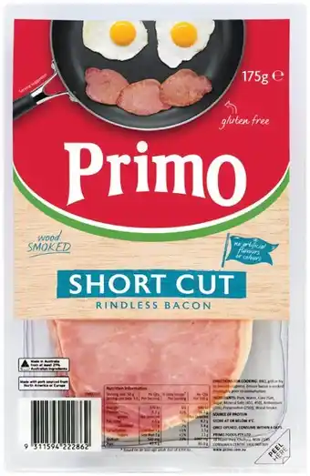 IGA Primo Wood Smoked Short Cut Rindless Bacon 175g offer