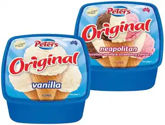 IGA Peters Original Ice Cream 4 Litre Selected Varieties offer