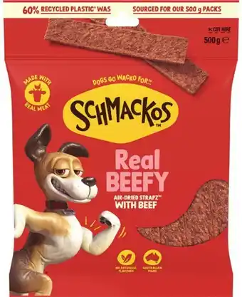 IGA Schmackos Strapz or Stix Dog Treats 500g Selected Varieties offer