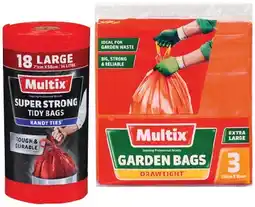 IGA Multix Super Strong Large Tidy Bags 18 Pack or Drawtight Extra Large Garden Bags 3 Pack offer