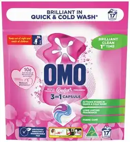 IGA OMO 3 in 1 Touch of Comfort McGrath or Active Laundry Capsules 17 Pack offer