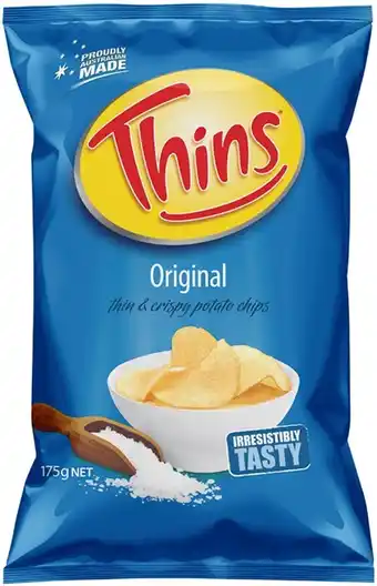 IGA Thins Chips 150‑175g or Onion Rings 85g Selected Varieties offer