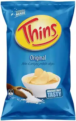 IGA Thins Chips 150‑175g or Onion Rings 85g Selected Varieties offer