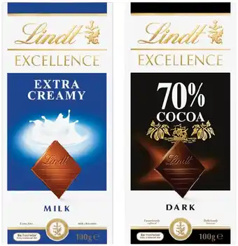 IGA Lindt Excellence Chocolate Block 80‑100g or Lindor 100g Selected Varieties offer