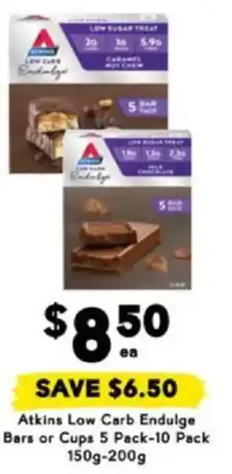 Drakes Atkins Low Carb Endulge Bars or Cups offer