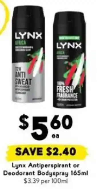 Drakes Lynx Antiperspirant or Deodorant Bodyspray offer