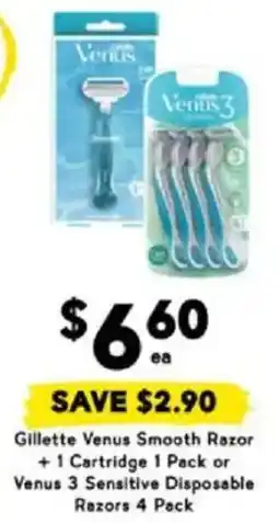 Drakes Gillette Venus Smooth Razor 1 Cartridge  or Venus 3 Sensitive Disposable Razors offer