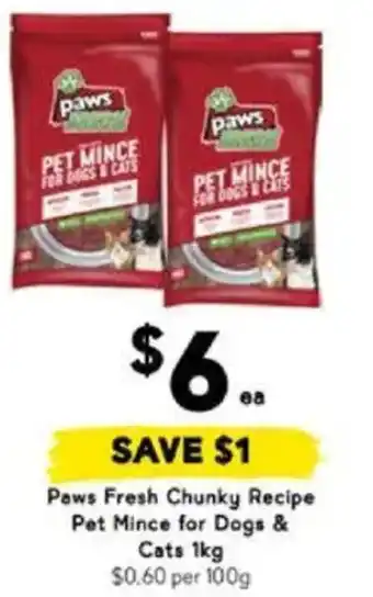 Drakes Paws Fresh Chunky Recipe Pet Mince for Dogs & Cats offer