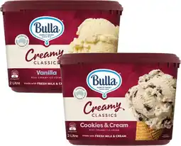 Coles Bulla Creamy Classic Ice Cream Tub 2 Litre offer