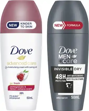 Coles Dove Advanced Care Antiperspirant Roll On Deodorant 50mL offer