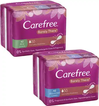 Coles Carefree Barely There Unscented or Aloe Liners 42 Pack offer