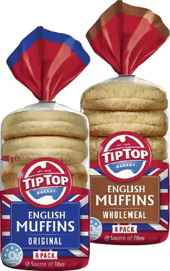 Coles Tip Top English Muffins 6 Pack 400g offer