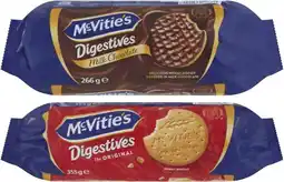 Coles McVitie's Chocolate or Plain Digestive Biscuits 266g-355g offer