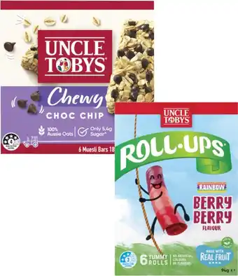 Coles Uncle Tobys Muesli Bars 145g-185g or Roll Ups 94g offer