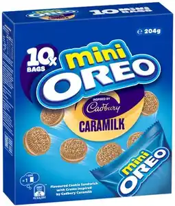 Coles NEW Oreo Multipack Mini Caramilk Cream Biscuits 204g offer