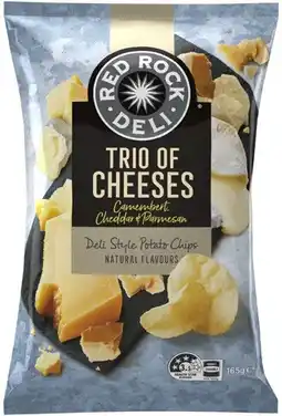 Coles NEW Red Rock Deli Trio of Cheeses Potato Chips 165g offer