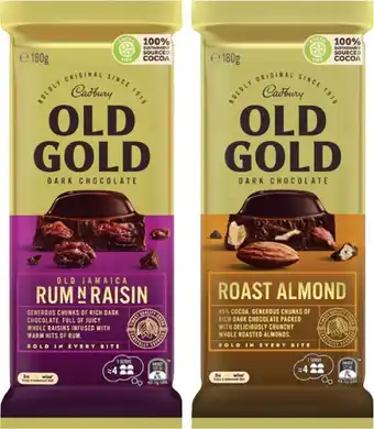 Coles Cadbury Old Gold Block Chocolate 170g-180g offer