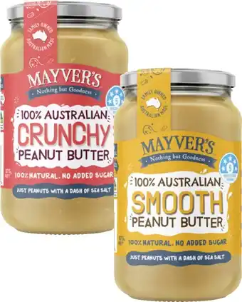 Coles Mayver's Smooth or Crunchy Peanut Butter 375g offer