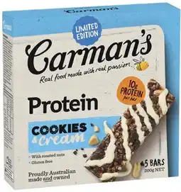 Coles Carman's Cookies & Cream Protein Bars 5 Pack 200g offer