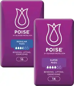 Coles Poise Pads for Bladder Leaks Regular 16 Pack or Super 14 Pack offer