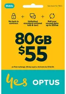 Coles Optus $55 Prepaid SIM offer