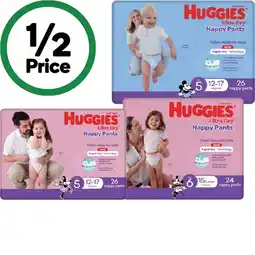 Woolworths Huggies Ultra Dry Nappy Pants Pk 24-36 offer