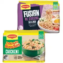 Woolworths Maggi 2 Minute Noodles or Fusian Noodles 345-400g Pk 5 offer