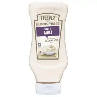 Woolworths Heinz Seriously Good Mayonnaise or Aioli 500ml offer