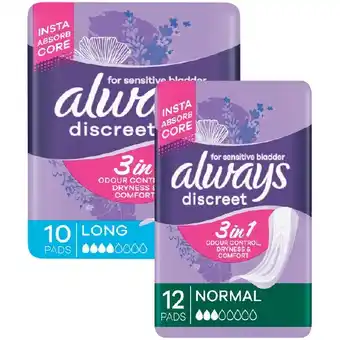 Woolworths Always Discreet Pads Pk 6-20 offer