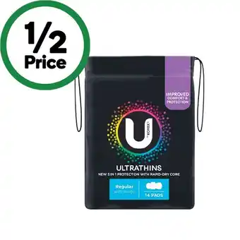 Woolworths U by Kotex Ultrathins Pads Pk 8-14 offer