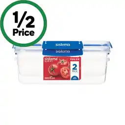 Woolworths Sistema Klip It Plus Rectangle 2.2 Litre Pk 2 offer