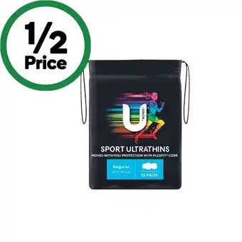 Woolworths U by Kotex Sport Ultrathins Pads Regular with Wings Pk 12 offer