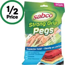 Woolworths Sabco Strong Grip Pegs Pk 50 offer