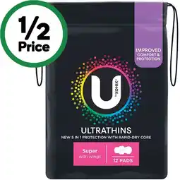 Woolworths U by Kotex Ultrathins Pads Pk 8-14 offer