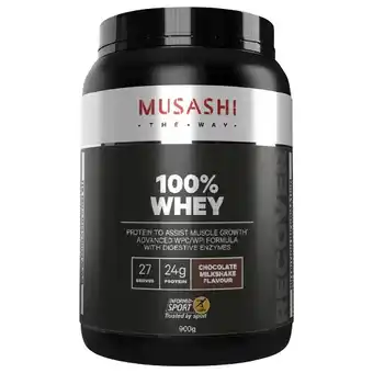 Woolworths Musashi 100% Whey Protein Powder 900g offer