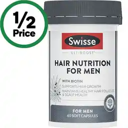 Woolworths Swisse Ultiboost Hair Nutrition For Men Capsules Pk 60 offer