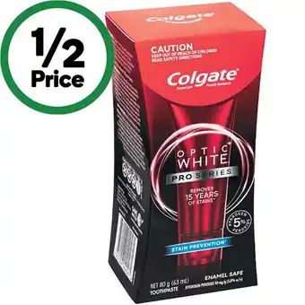 Woolworths Colgate Teeth Whitening Optic White Pro Series Toothpaste 80g offer