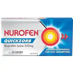 Woolworths Nurofen Quickzorb Ibuprofen Lysine 342mg Caplets Pk 24§ offer