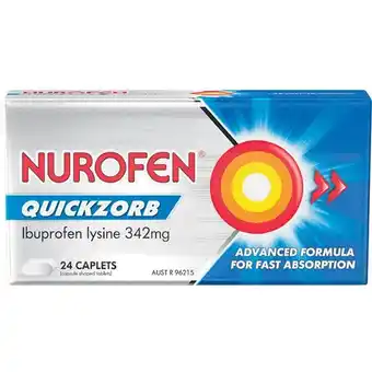 Woolworths Nurofen Quickzorb Ibuprofen Lysine 342mg Caplets Pk 24§ offer