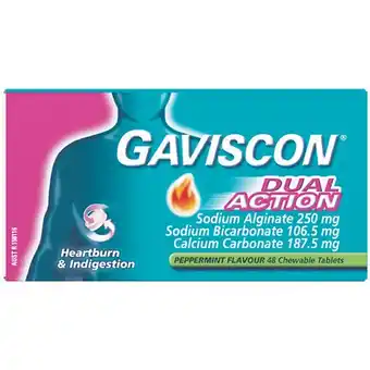 Woolworths Gaviscon Dual Action Chewable Tablets Pk 48§ offer