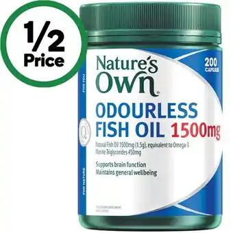 Woolworths Nature's Own Odourless Fish Oil 1500mg Capsules Pk 200 offer