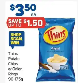 Foodland Thins Potato Chips or Onion Rings 90-175g offer