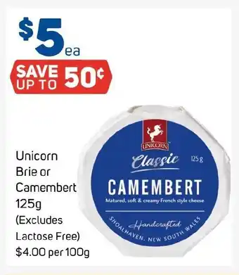 Foodland Unicorn Brie or Camembert Classic offer