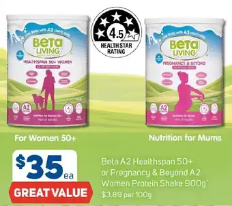 Foodland Beta A2 Healthspan 50+ or Pregnancy & Beyond A2 Women Protein Shake offer