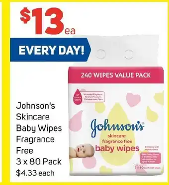 Foodland Johnson's Skincare Baby Wipes Fragrance Free offer