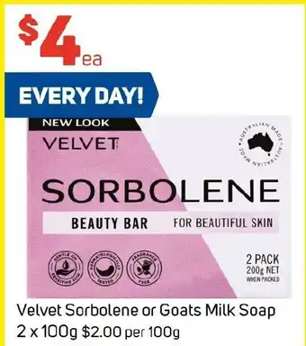 Foodland Velvet Sorbolene or Goats Milk Soap offer