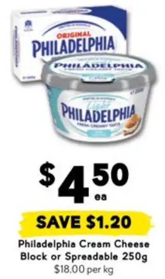 Drakes Philadelphia Cream Cheese Block or Spreadable offer